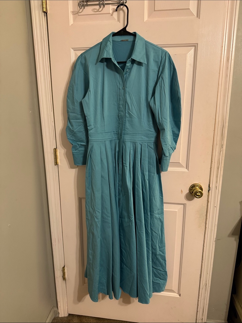 Women's Long Sleeve Collared Maxi Dress in Teal Blue